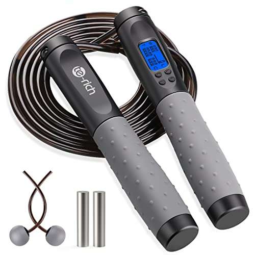 Te-Rich Jump Rope, Weighted Jump Rope for Fitness, Skipping Rope with Counter - Heavy Handles, Adjustable Length - Cordless Jumping Rope for Men Women Kids Fitness Exercise Training 1
