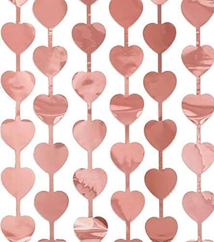 FRNDZMART Rose Gold Party Curtains, Pack of 4, Romantic Heart Hangings, for Girlfriend, Wife | 6 x 3 ft Long, Foil Fringe Curtains 3