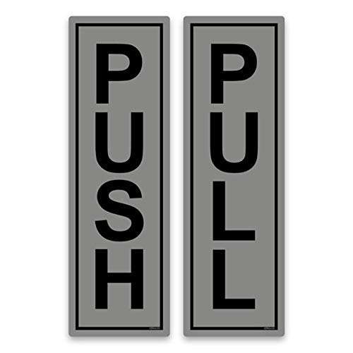 Sevendi Push Pull Sign Boards Self Adhesive Stainless Steel Push & Pull Signage Board for Glass Wooden Doors/Office Hospital Mall Gate Sticker Combo (Silver) 1