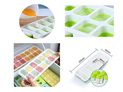 Ice Cube Trays with Lids,Easy-Release Silicone and Flexible 14-Ice Trays with Spill-Resistant Removable Lid,LFGB Certified & BPA Free(2 Green,2 Blue) 5