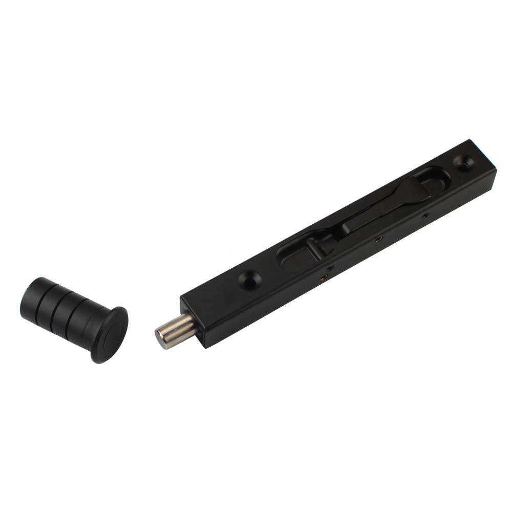 Hidden Latch & Bolt Black 304 Stainless Steel 6 inch(15cm) Security Door Bolt Latch, Spring Dust Plug, Double Door Lever Action Flush Bolt Latch, French Door Slide Bolt Lock, Black Finish(2-Pack) 5