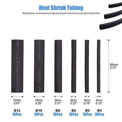 Glarks 300Pcs Open Barrel Wire Crimp Copper Ring Lugs Wire Crimp Terminal Connectors OT 5A 10A 20A 30A 40A 50A 60A 100A with Heat Shrink Tubing Assortment Kit for Auto Car Battery Cable Connector 3