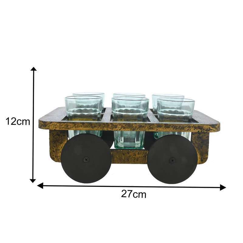 Asmita Craft HandPainted Alluminium Tea Kettle with Four Glasses and Wooden Tray For Home Dcor Tea Party Serving -06 4