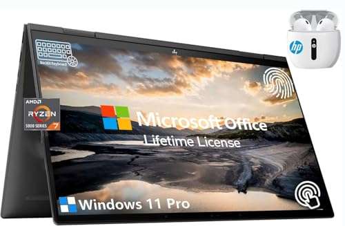 HP Envy x360 2-in-1 Convertible Business Laptop, 15.6 Inch FHD Touchscreen, AMD Ryzen 7 5700U, Windows 11 Pro, 64GB RAM, 2TB SSD, Backlit Keyboard, Fingerprint Reader, WiFi 6, HDMI, Black, PCM