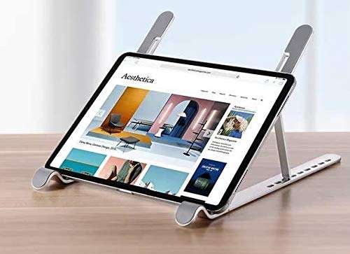 Laptop Stand for Desk with 7 Adjustable Angles, Aluminum Ergonomic Foldable Portable Compatible (Silver) 2