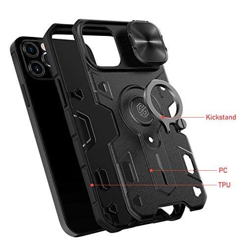 Nillkin Designed for iPhone 12/12 Pro Case - CamShield Armor Case with Kickstand Ring and Camera Cover, Military Grade Shockproof Cover 6.1 inch, Black 4