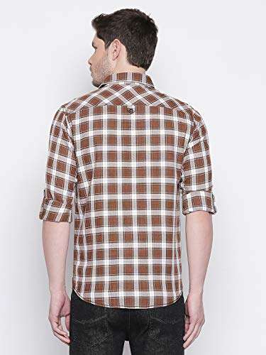 Mufti Men's Checkered Slim fit Casual Shirt (MFS-10577-K-WHITE-BROWN- White-Brown XXL) 4