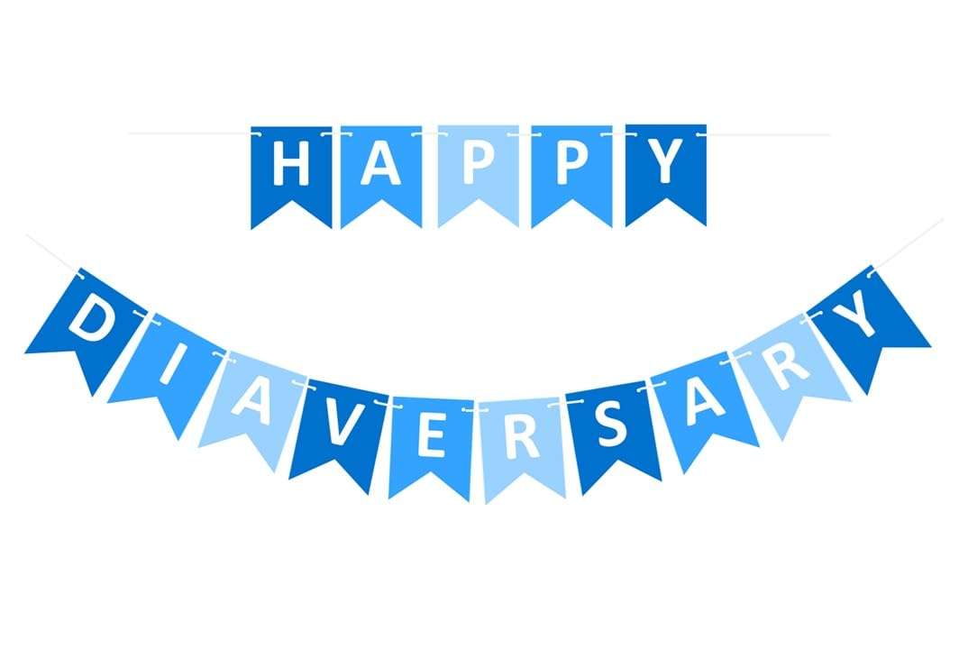 A1C WEAR - Happy Diaversary Pennant Flags Banner Sign for Celebrations and Parties - Heavy Card Stock Letters - 6in x 4.75in Letter Flags - Mixed Blues & White Letters (Mixed Blues)
