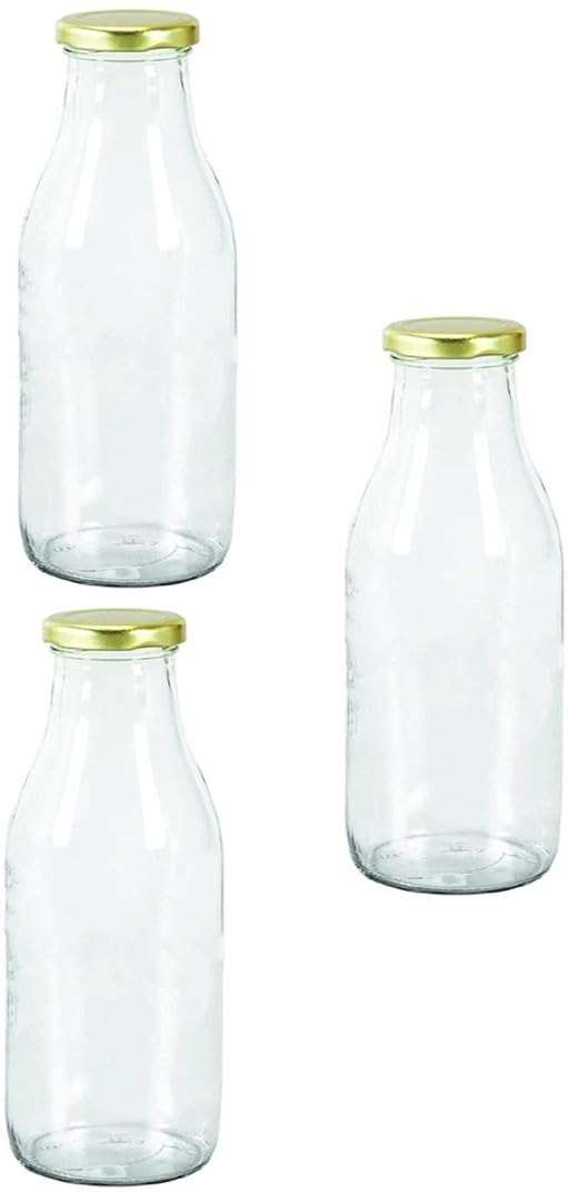 1st Time Multipurpose Kitchen Storage Glass Milk Bottle With Lid, Clear, Pack Of 3, 500 Ml, 6.5 X 6.5 X 20.5 Cm 1