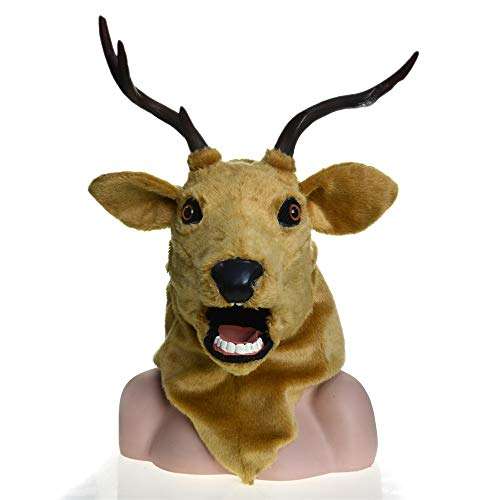 XIANGBAO-Toys Popular Series Realistic Handmade Customized Masquerade Moving Mouth Mask Vivid Deer Simulation Animal Mask Toys&Gams (Color : Brown) 1