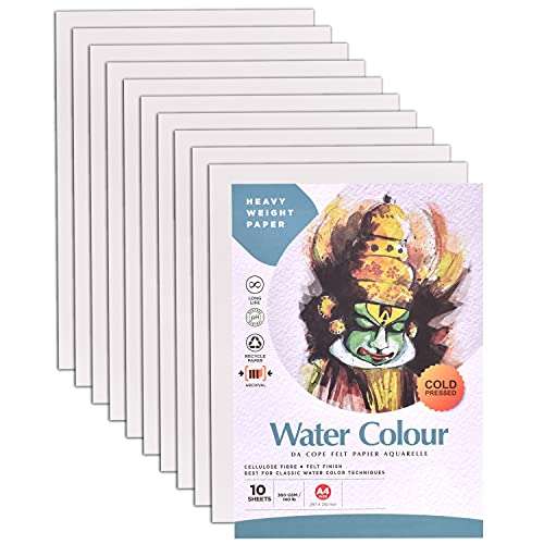 VARIETY CANVAS A4 300 GSM Cold Pressed Water Color Paper Set for Artists/Painting, Pack of 10 Sheets, White Color 1