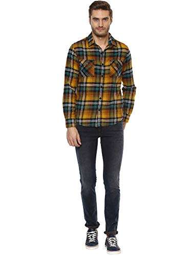Mufti Men's Checkered Slim Fit Casual Shirt (MFS-9096-G-12-YELLOW-XL_Yellow_XL) 2
