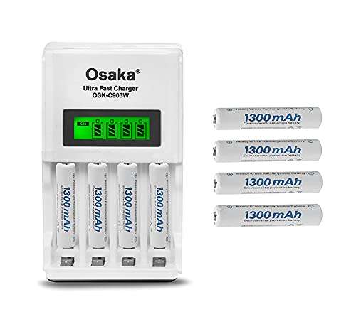 OSAKA HR03 1300mAh AAA Ni-Mh Rechargeable Batteries 8 Pieces with OSK-C903W Battery Charger Set 1