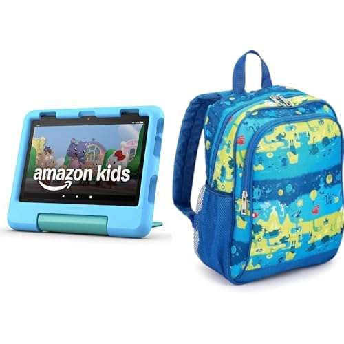 Amazon Fire HD 8 Kids tablet, ages 3-7 (32GB, Blue) + Backpack Bundle 1