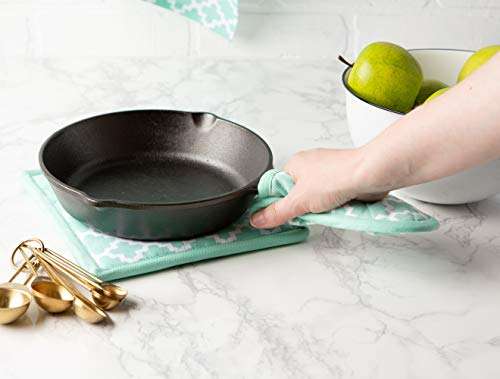 DII Cotton Lattiece Pan Handle Holders, 6 x 3" Set of 3, Machine Washable and Heat Resistant Pan Handle Sleeve for Kitchen Cooking & Baking-Aqua 5