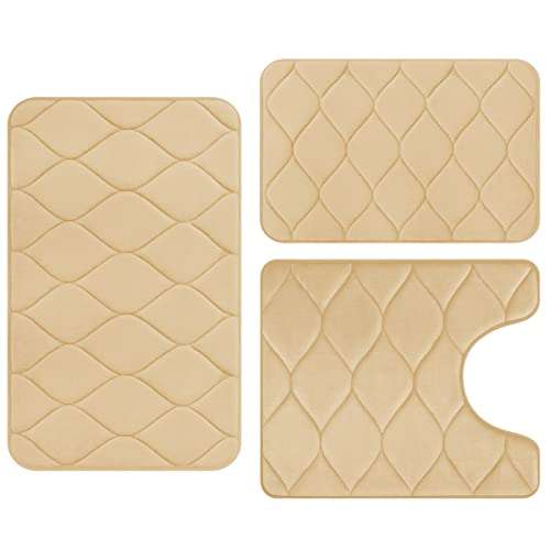 Colorxy Memory Foam Bathroom Rugs - Water Absorbent, Super Soft Non-Slip Bath Mat, Washable Ogee Design Bathroom Mat Set of 3, Small/Large/Contour, Black 1