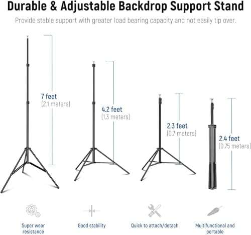 Neewer Photo Studio Backdrop Support System, 10ft/3m Wide 6.6ft/2m High Adjustable Background Stand with 4 Crossbars, 6 Backdrop Clamps, 2 Sandbags, and Carrying Bag for Portrait & Studio Photography 6