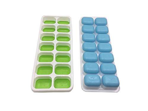 Ice Cube Trays with Lids,Easy-Release Silicone and Flexible 14-Ice Trays with Spill-Resistant Removable Lid,LFGB Certified & BPA Free(2 Green,2 Blue) 2