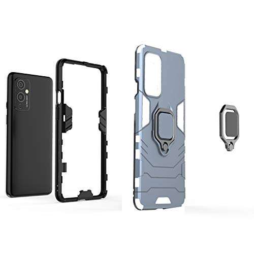 Starhemei for OnePlus 9 Case with Tempered Glass Screen Protector, 360°Rotating Car Magnetic Ring Kickstand Cover Case, Shock-Absorbing Phone Case for OnePlus 9 (BlueGray) 4