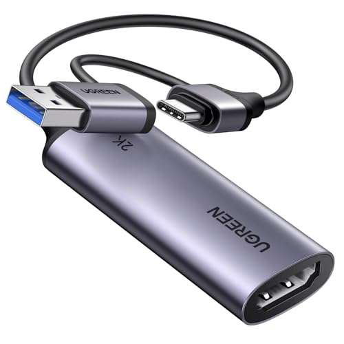 UGREEN 2K@30Hz Video Capture Card HDMI to USB 3.0 and USB C, Full HD 4K 30Hz Input with Low Latency for Capture Video and Audio Recording Compatible with Switch 2/Xbox/PS5/ TV Stick/PC/Camera 1