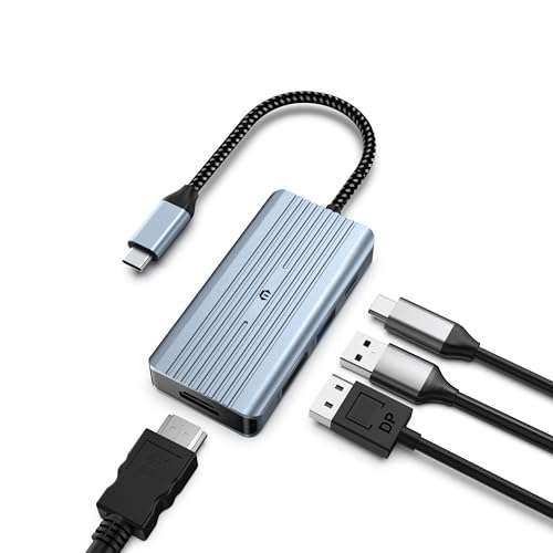 USB C Hub, oditton 4 in 1 USB C Hub, Dual Display 8K@30Hz HDMI 8K@30Hz DP, USB 3.0, 100W USB-C PD, 4 Port Dock Station for Laptop, Projector, and More Type C Devices 1
