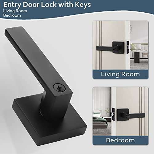 3 Pack Heavy Duty Front/Exterior/Bedroom Doors Locks Door Lever- Door Lock Sets Entry with Keys Modern Durable Door Hardware Reversible Matte Black Finish Handleset 4