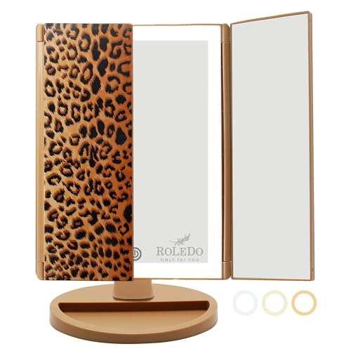 RoLeDo Makeup Mirror Vanity Mirror with Lights - 36 Led Trifold Mirror, Touch Screen Switch, 2x3x10x Magnification, 180° Rotation, Dual Power Supply, Portable Cosmetic Lighted Mirror (Leopard print) 1