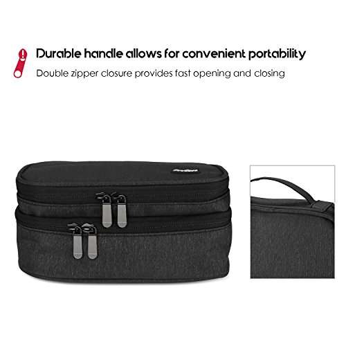 ProCase Electronics Travel Organizer Storage Bag, Double Layer Universal Traveling Gear Accessories Carrying Cover Pouch for iPad Mini Cables Phone Chargers Adapter Flash Hard Drive and More –Black 6