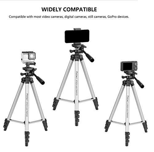 Photron Stedy 420 Tripod 127 cm (50 Inch) with Mobile Holder for Smart Phone, Camera, Mobile Phone | Extends to 1240mm (4 Feet) | Folds to 425mm(1.4 Feet) | Weight Load Capacity: 2.5kg | Case Included, Silver 2