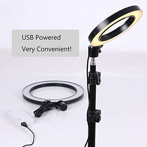 6inch Ring Light with Stand, Dimmable 3-Colors Standing Floor Light for Vlogging YouTube Video Selfie Makeup, USB Powered, 160cm Stand 6