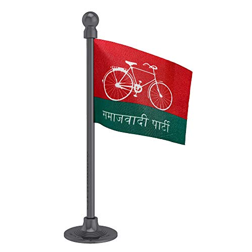 The Flag Corporation Samajwadi Party Car Dashboard Flag 2in x 3in With A Stainless Steel Dark Knight Grey Base
