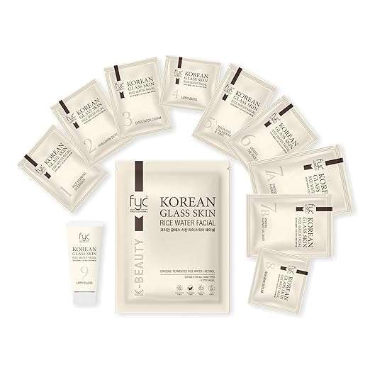 FYC Professional Korean Glass Skin Rice Water Facial Kit – 9 Step Brightening, Hydrating & Anti-Ageing Facial Kit for Women | Bridal Glow, Whitening & Salon Facial Ritual (183g) 1
