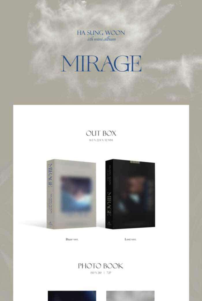 Ha Sungwoon Mirage 4th Mini Album 2 Version Set CD+72p PhotoBook+1p Sleife PhotoCard+1p Film PhotoCard+1p Folded PhotoCard+Sticker+Message PhotoCard Set+Tracking Kpop Sealed 3