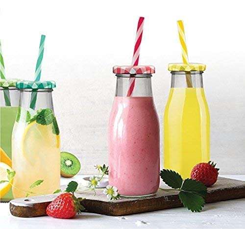 Meldique Juice Cup Juice Bottle With Straw Juice Glass Bottle With lid And straw Glass Juice Cup Multi Color Set of 6 300 Ml Use To Fruit Juice Smoothie Milk Shack 3