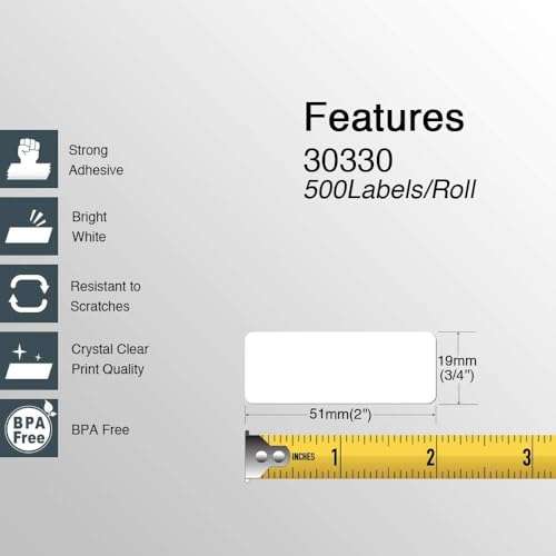 BETCKEY - Compatible DYMO 30330 (3/4" x 2") Multipurpose Labels - Compatible with DYMO Labelwriter 450, 4XL, NOT FIT 550 & 5XL [2 Rolls/1000 Labels] 3