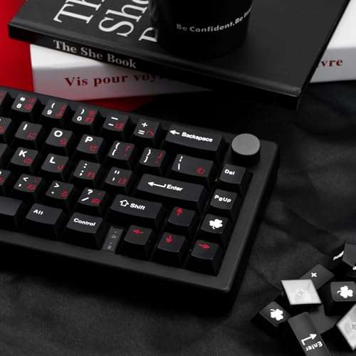 TIMSEKER 129 Keys Novelty Red and Black Japanese Keycap, PBT Cherry Profile Keycap Set, Keyboard Cap for 61/87/96/98/104/108 ANSI Layout Mechanical Gaming Keyboard 6
