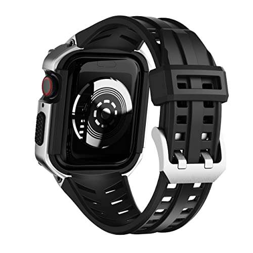 T-ENGINE Metal Case Compatible with Apple Watch Series 7/8/9 (45mm) for se Series 6/5/4 (44mm), One-Piece Metal Case with TPU Band for 45mm 44mm 3
