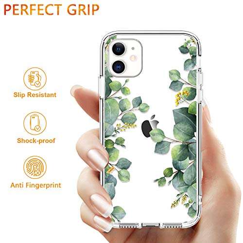 ZADORN iPhone 11 Case with Screen Protector and Camera Cover,Fashion Designs for Women Girls,Soft TPU Bumper Protective Trendy Phone Case for iPhone 11 6.1",Beautiful Green Leaves 4