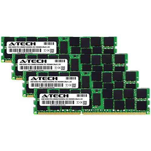 A-Tech 16GB Kit (4x4GB) RAM for Apple Mac Pro Early 2009, Mid 2010, Mid 2012 (4-Core, 6-Core, 8-Core, 12-Core) | DDR3 1333MHz PC3-10600R ECC RDIMM 2Rx4 1.5V 240-Pin Registered DIMM Memory Upgrade 2