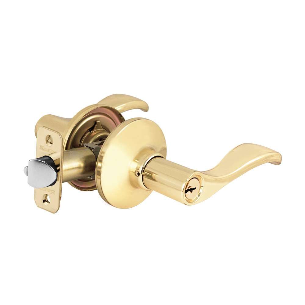 Master Lock WL0103KA4 Polished Brass Wave Series Grade 3 Keyed Entry Door Lever Set