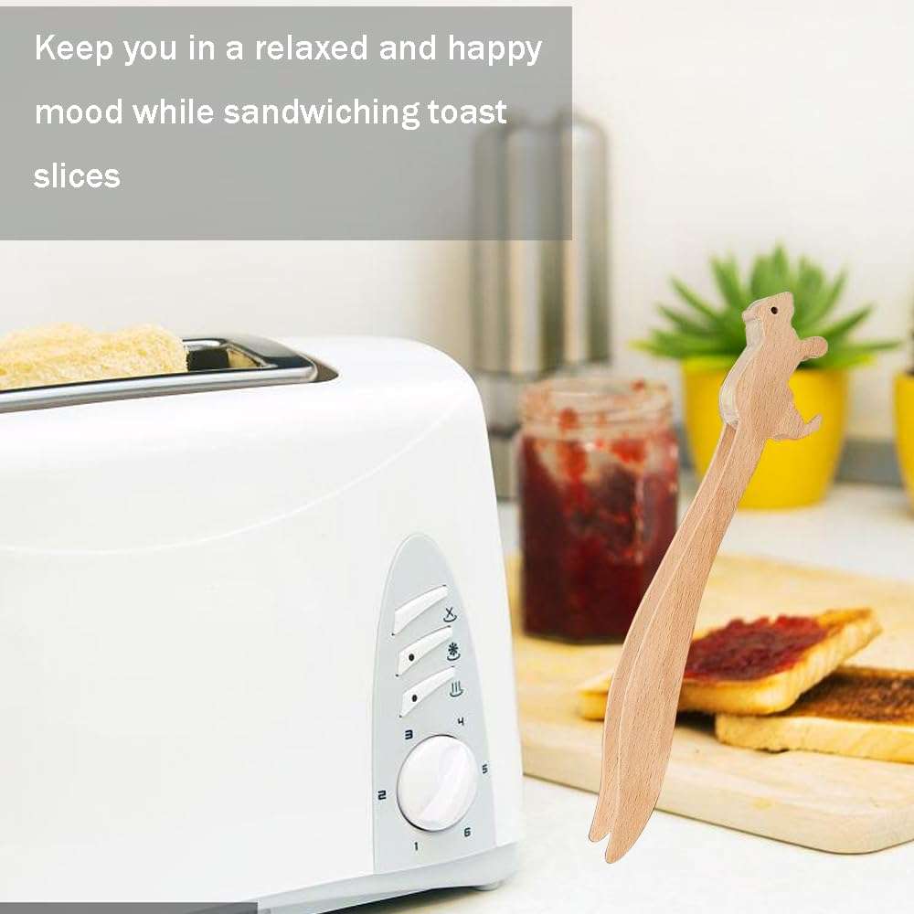 Primst Squirrels Toast Tongs, Pine Wood Tongs for Toaster, Multipurpose Mini Tongs for Appetizers, Pine Wood Utensils & Cute Kitchen Gadgets+1 5