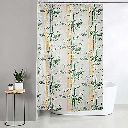 Heart Home Bamboo Design Waterproof PVC Shower Curtain with 8 Hooks 54 inch x 84 inch (Green) CTHH05566