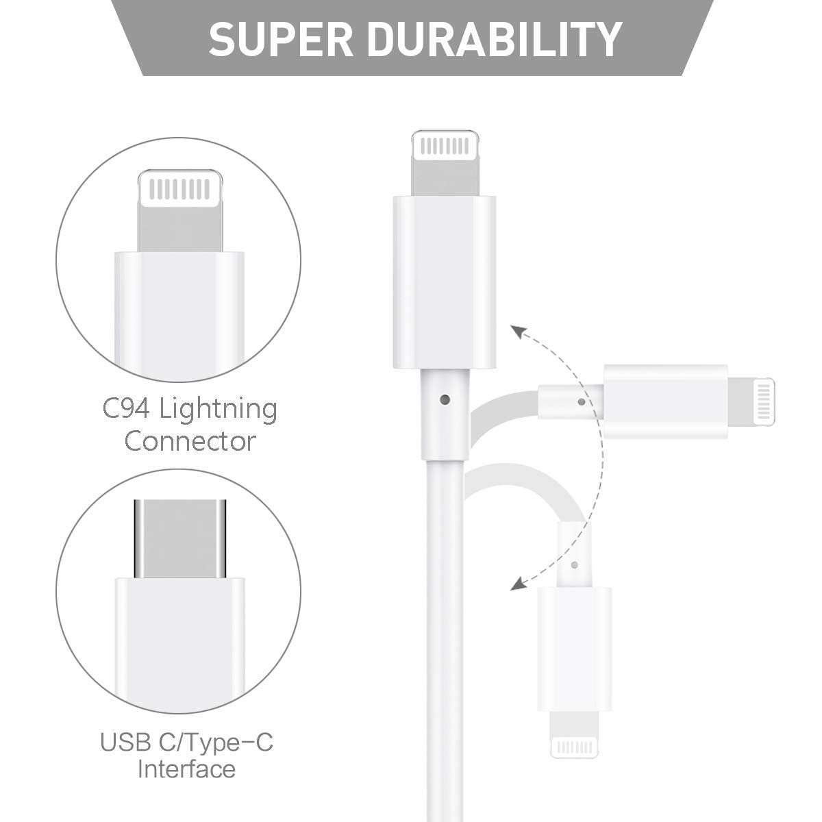 Avaxon Fast Charger cable USB- Type C to lightening Cable Compatible for iphone 14/ 14 Plus/ 14 Pro/ 14 Pro Max/13,13 Pro,13 mini, 13 pro max/12pro,12,12 Mini,12 pro max,11 promax/i pad / only cable/White 3