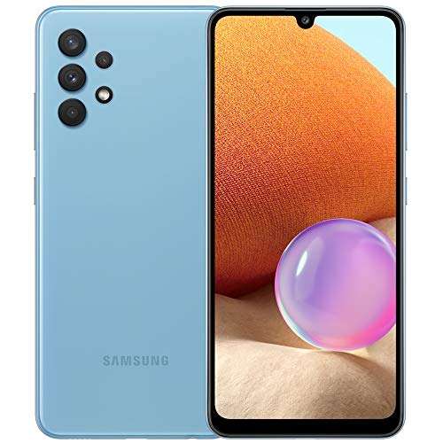 SAMSUNG Galaxy A32 (128GB,4GB) 6.4 inch Super AMOLED 90Hz Display,64MP Quad Camera,All Day Battery,Dual SIM GSM Unlocked (US + Global) 4G Volte A325M/DS (Fast Car Charger Bundle,Awesome Blue)