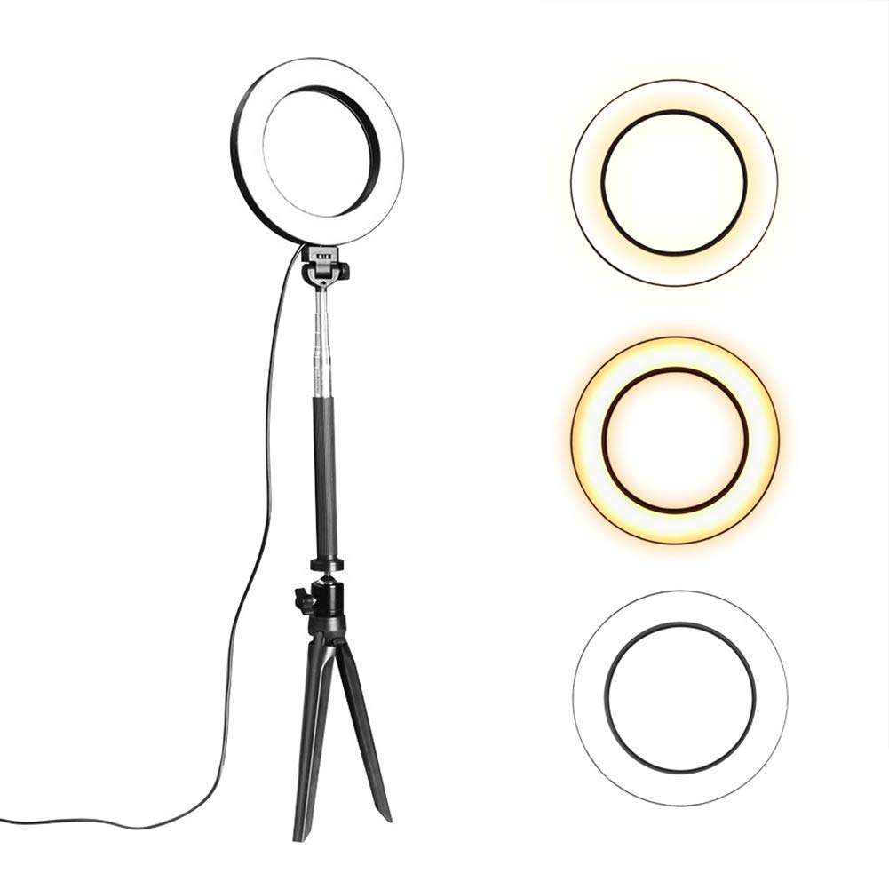 YESBAY Dimmable LED Phone Camera Selfie Ring Makeup Flash Light Lamp with Stand Tripod for Smartphone YouTube Self-Portrait Video Shooting Black 14.5 cm 6