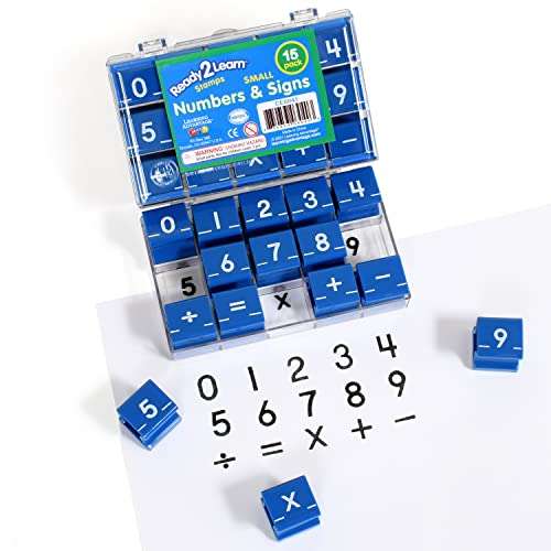 READY 2 LEARN Number and Sign Stamps - Small - Set of 15 - Rubber Math Stamps for Kids - Numbers 0-9 1