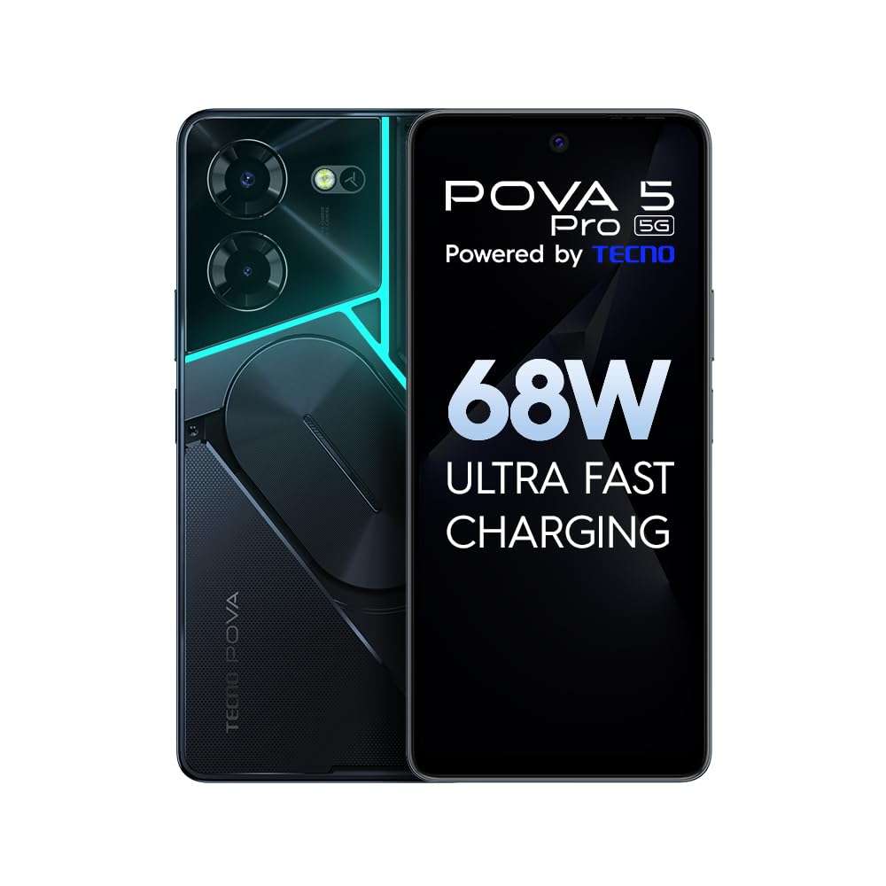 Pova 5 Pro 5G (Dark Illusion, 8GB RAM,128GB Storage)| Segment 1st 68W Ultra Fast Charging | 50MP AI Dual Camera | India's 1st Multi-Colored Backlit ARC Interface | 6.78”FHD+ Dot-in Display