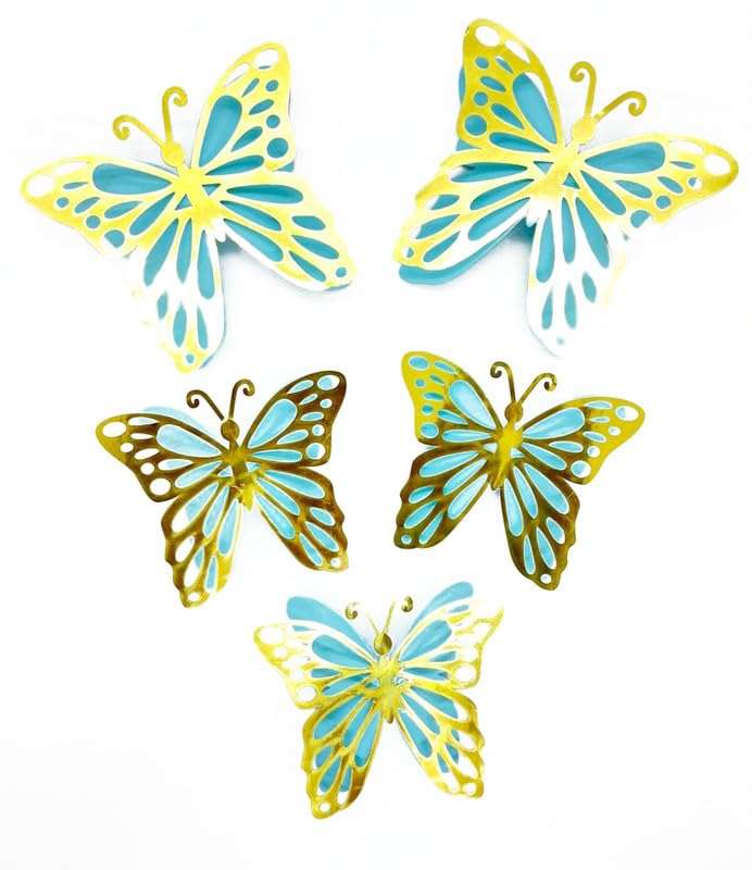Untumble Butterfly Stickers for Balloon Decoration | Light Blue & Gold Butterfly 3D Stickers for Wall Decoration | Butterfly Decoration Items | Butterfly Stickers for Birthday Decoration| Pack of 6