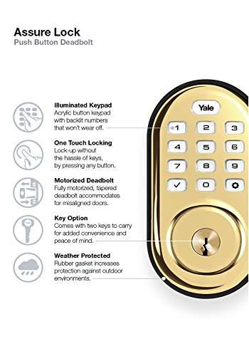 Yale Assure Lock Push Button Deadbolt (Amazon Key Edition – Amazon Cloud Cam required), Compatible with Alexa in Polished Brass (YRD216) 5