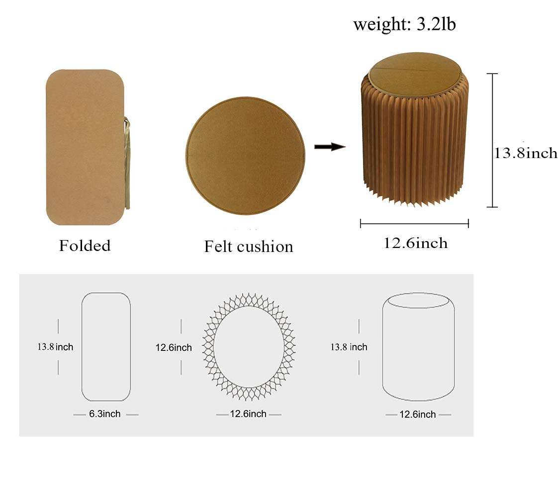 Home Round Stool Foldable Brown - 13.8inch Heigh with Felt Cushion, Space-Saving Dressing Room Chair Seat Small - Fabulous Presents for Family, Friends’ New House 3